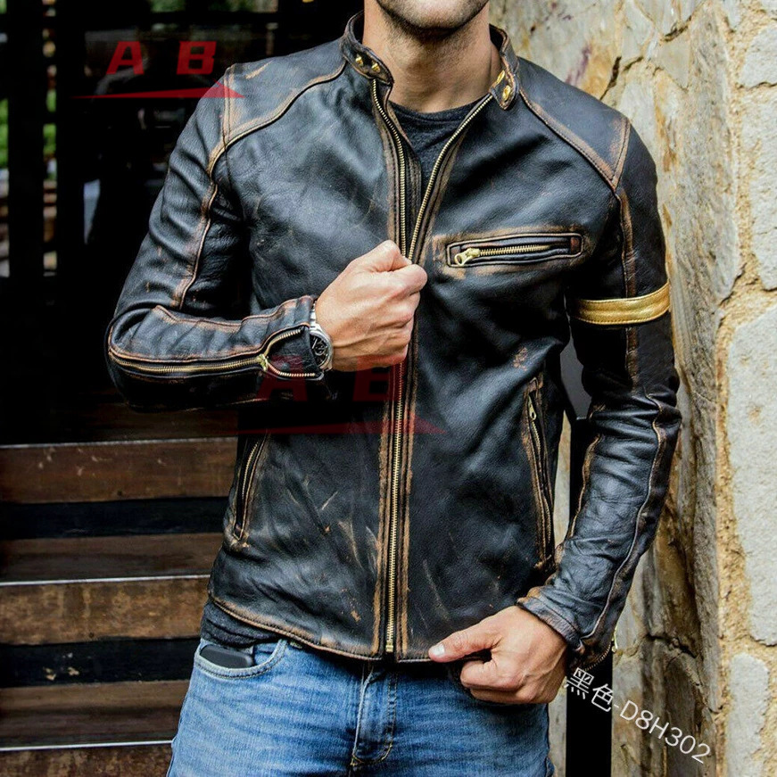 Gearx Motorcycle Jacket - Chaqueta de Cuero Retro para Motocicleta,